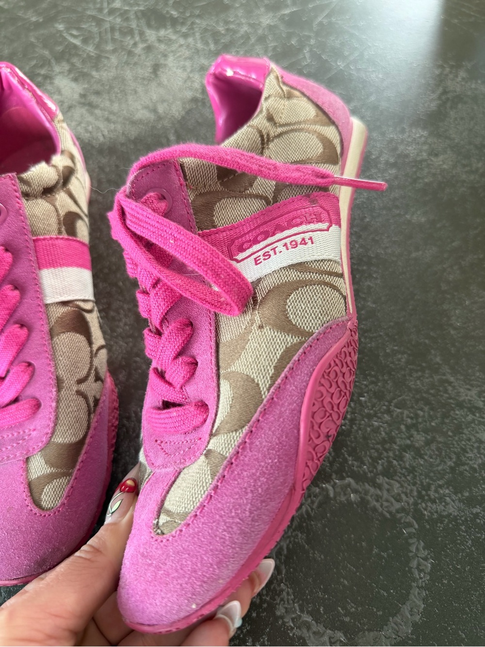 Coach Pink and Brown Signature Canvas Sneakers - Picture 2 of 9